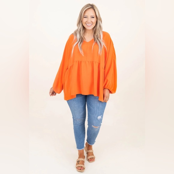 QUEEN FOR A DAY Top by ENTRO for CHIC SOUL Orange XL more like 2X UNWORN Flowy - Picture 7 of 11
